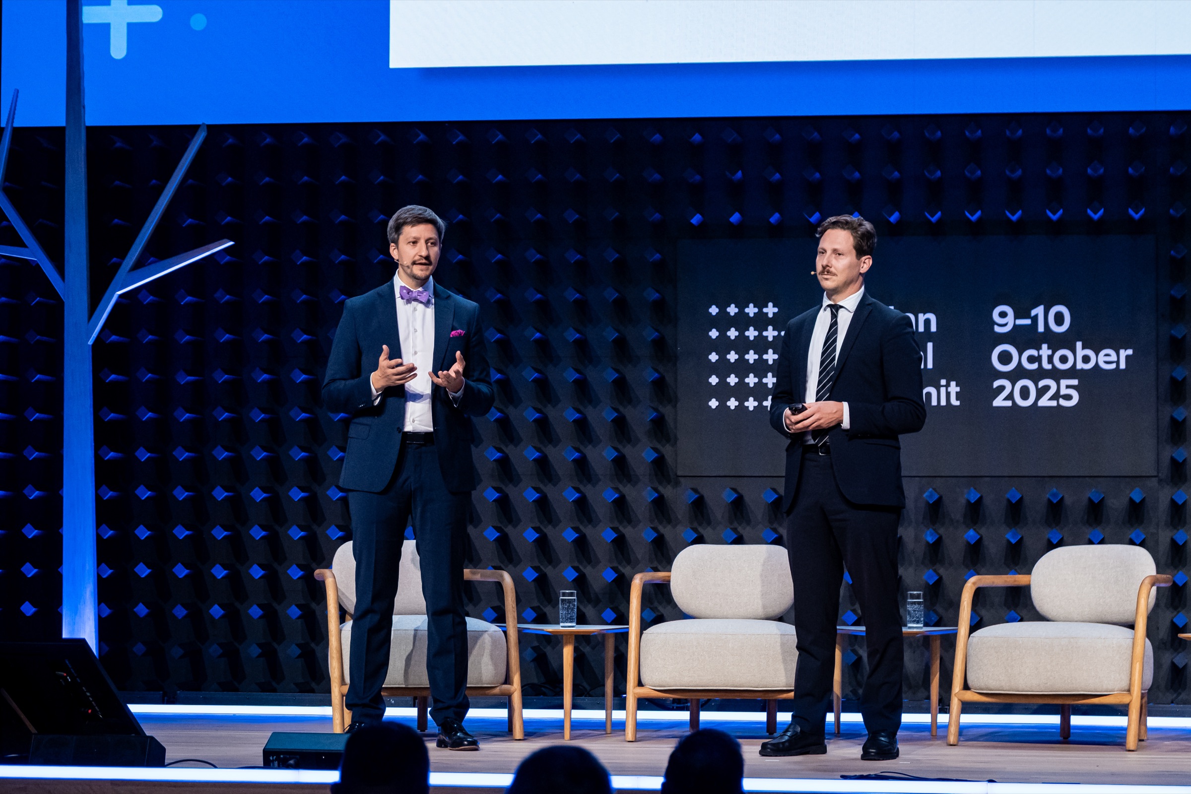 Manuel Kilian and co-author Luukas Ilves on stage at the Tallinn Digital Summit, October 2025